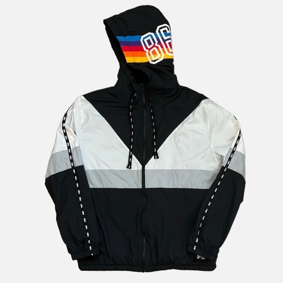 Victoria's Secret PINK Sherpa Lined Full Zip Anorak Hoodie Jacket Rainbow Logo - Picture 15 of 15